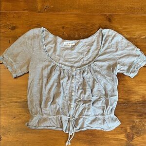 American Eagle Outfitters Light Gray Button-Up Blouse